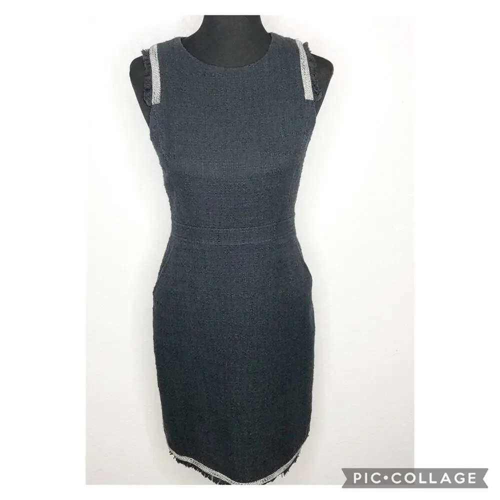 J Crew black fringe trim bouchle knit sleeveless sheath dress size 6